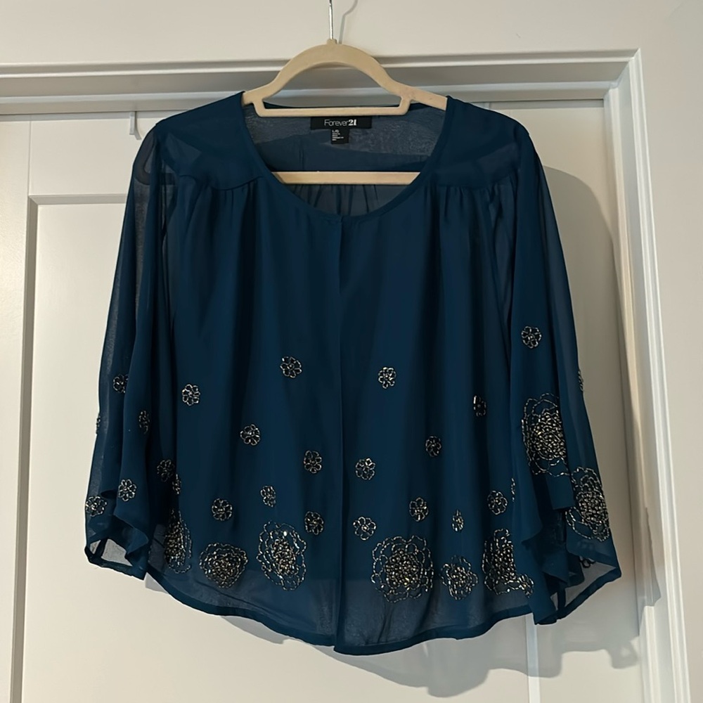 Forever 21 Blue Lg Poncho/cape